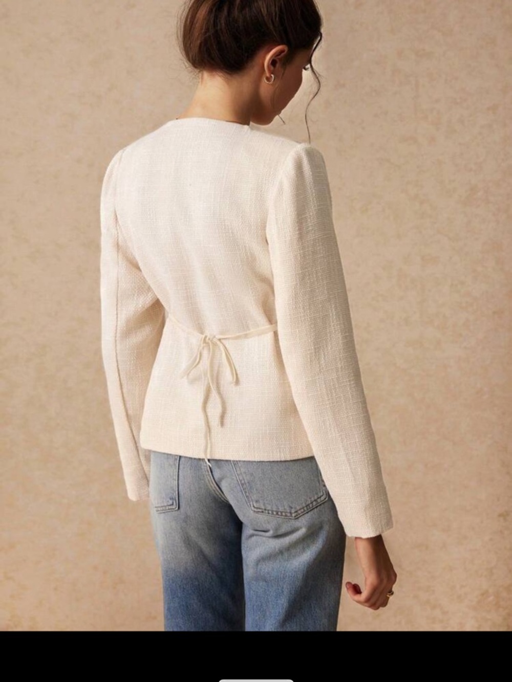 Cream Textured Button-Front Jacket with Gold Buttons - Picture 3 of 3